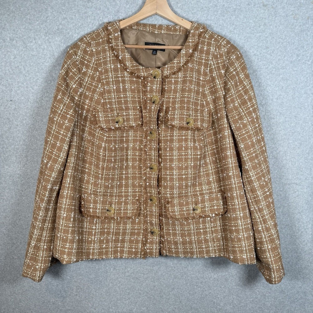 Talbots Blazer Womens 20W Beige Tan Tweed Plus Size